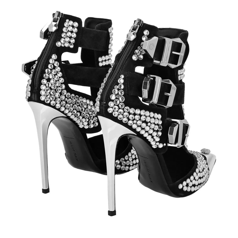Philipp Plein Riemchensandalen Sandaletten Skull Mit Schmucksteinen silber(Image 3)
