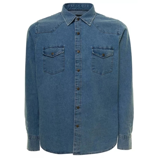 Tom Ford Blue Denim Shirt With Patch Pockets In Cotton Blue Jeans