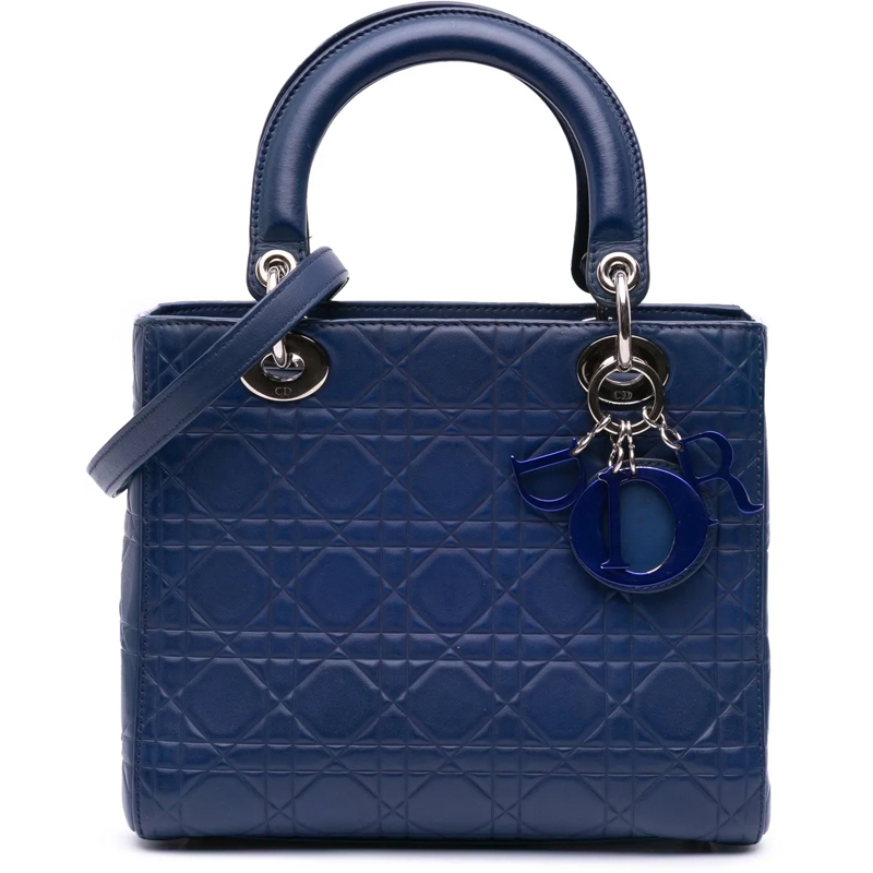 Christian Dior Tote Medium Ultra Matte Calfskin Embossed Cannage Lady  blau