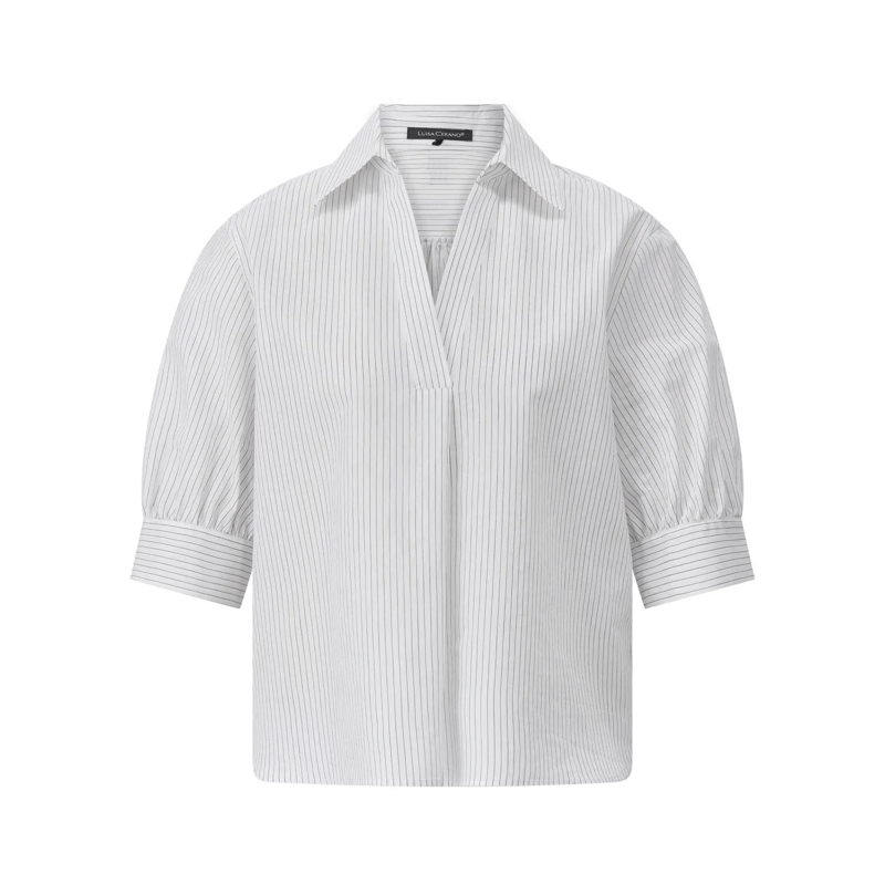 Luisa Cerano Blouse Gestreifte Kurzarmbluse Weiß