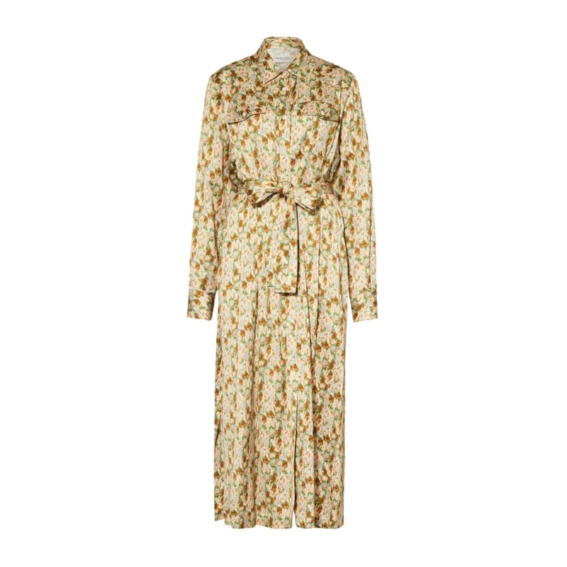 Golden Goose Robe midi Floral Print Midi Dress With Belted Waist Neutrals