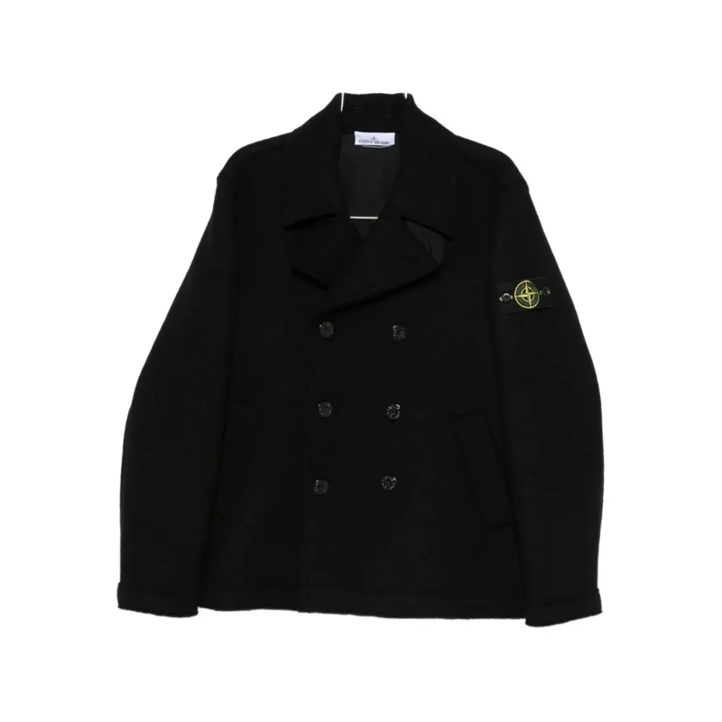 Stone Island Manteau de transition Double-Breasted Wool Peacoat Black
