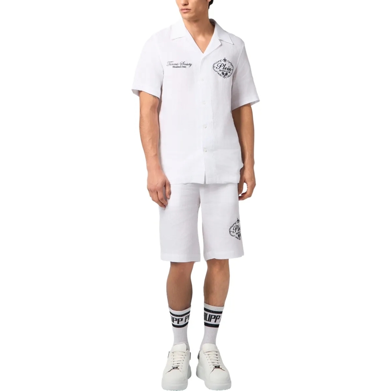 Philipp Plein Shorts Linen Drawstring Shorts Tennis Club weiss(Image 4)