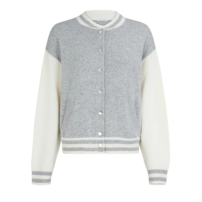 True Religion Strickjacke Strick Bomber-Jacke CHUNKY- Strick Bomberjacke- grau