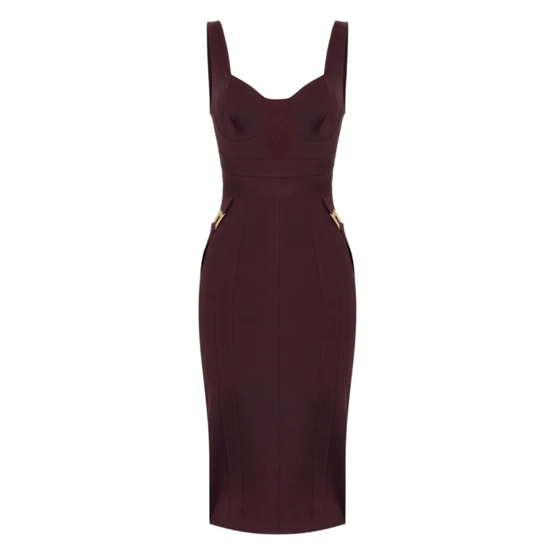 Elisabetta Franchi Robe midi Structured Burgundy Midi Dress With Sweetheart Nec Black