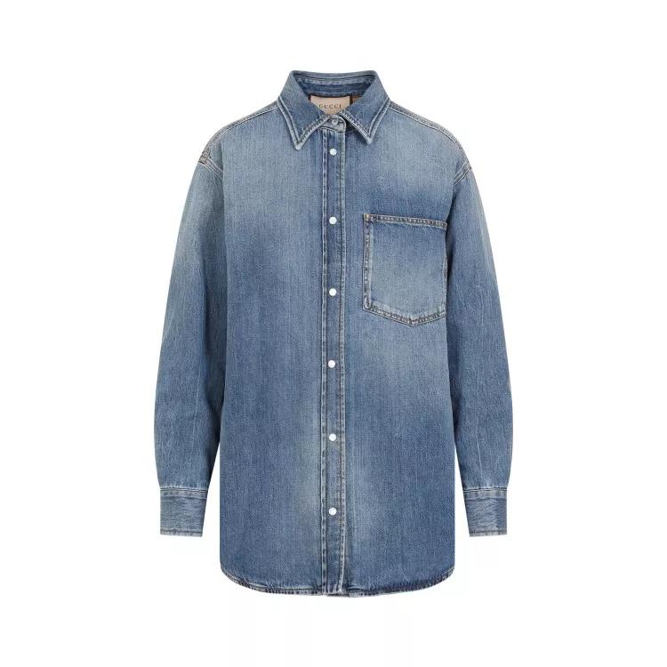 Gucci - Quilted Gg Patch Blue Denim Shirt - Größe 40 - blue