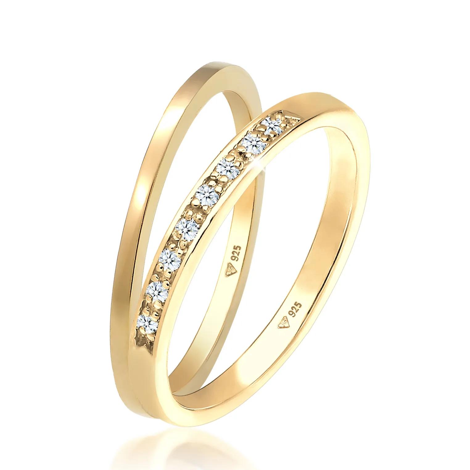 Thumbnail - Elli Ringe - Ring Basic Memoire Diamant (0.04 ct) 2er Set 925 S - Gr. 52 MM - in Gold - für Damen