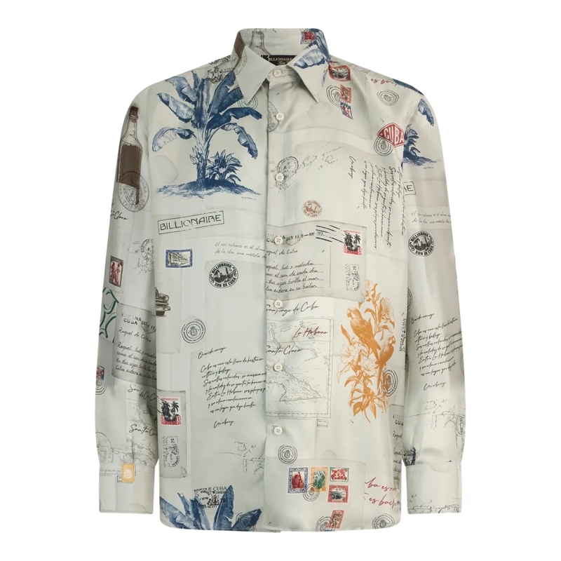 BILLIONAIRE Hemd Printed Silk Shirt Letter weiss
