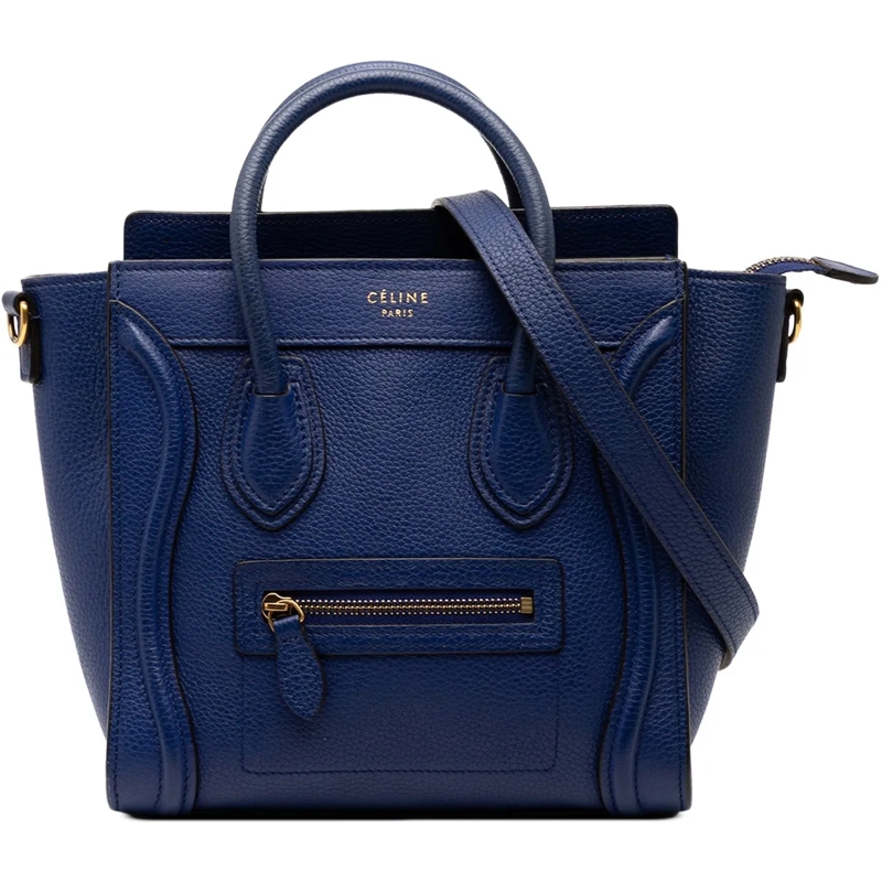 Celine Schultertasche Nano Leather Luggage Tote blau