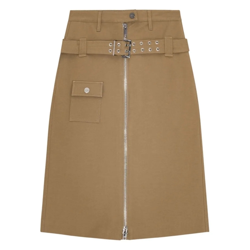 GANNI Midirock Beige Midi Skirt With Front Zipper Brown
