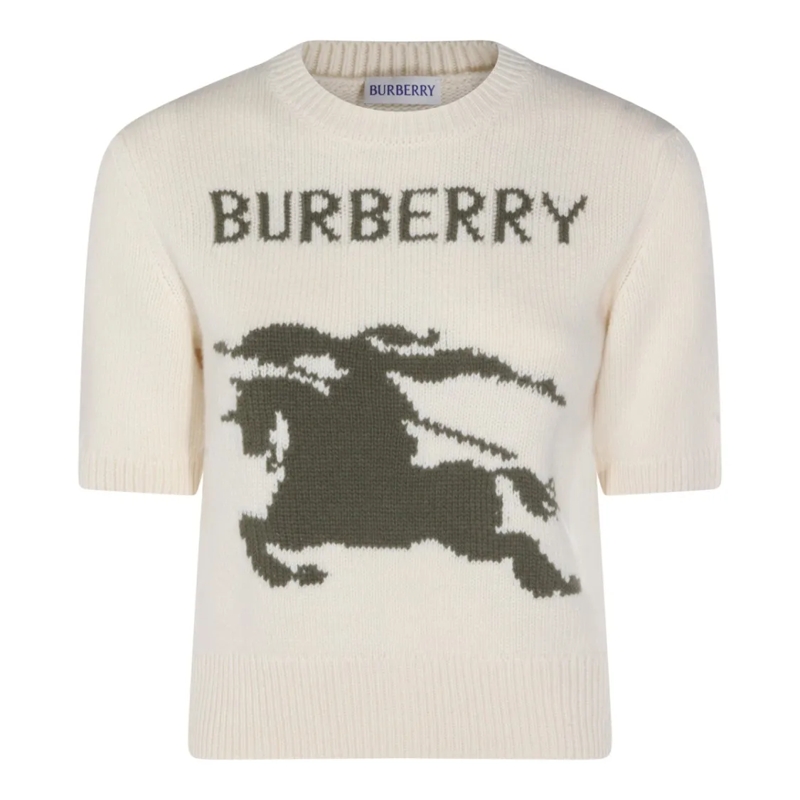 Burberry T-shirt Elbow Sleeve Wool-Cashmere Blend Sweater White