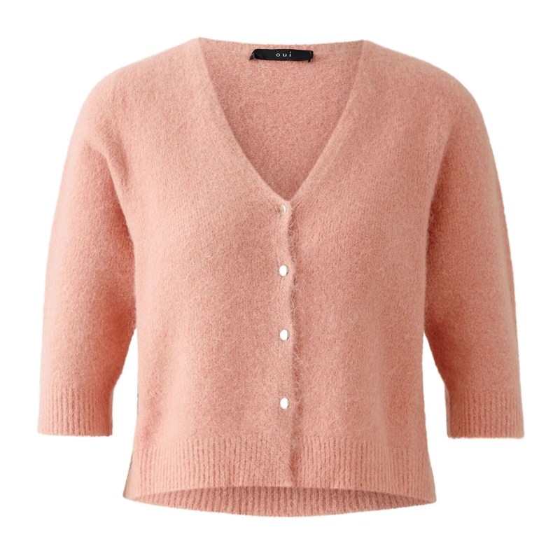 Oui Strickjacke Strickjacke koralle