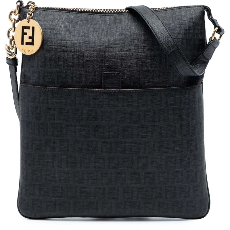 Fendi Schultertasche Zucchino Coated Canvas Charm Zip Crossbody schwarz