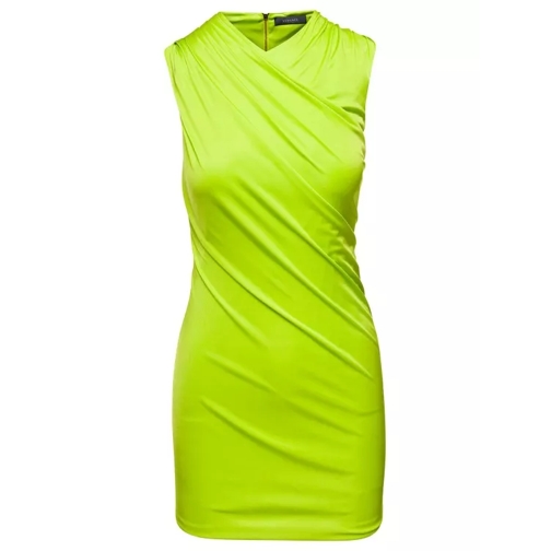 Versace Green Sleeveless Draped Mini Dress In Viscosa Green 