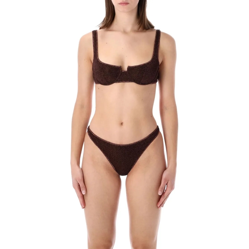 Oséree  Lumière Lurex Balconette Bikini With Structured Cu Brown