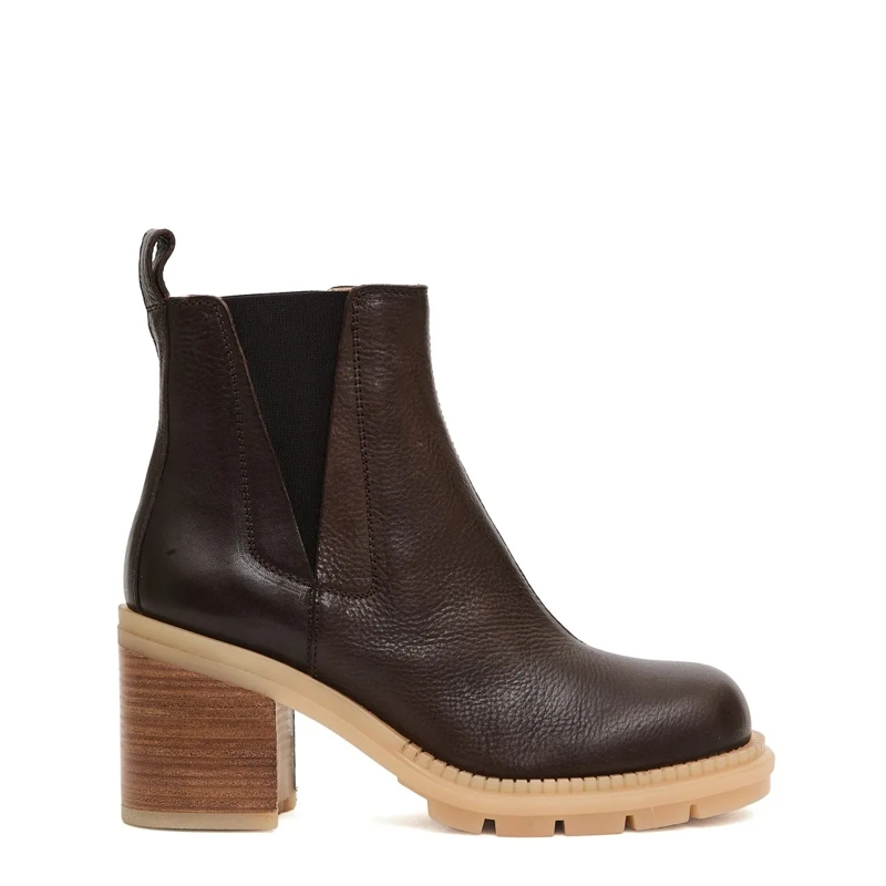 Agl Stiefel Brown Textured Leather Ankle Boot With Elastic Sid Brown