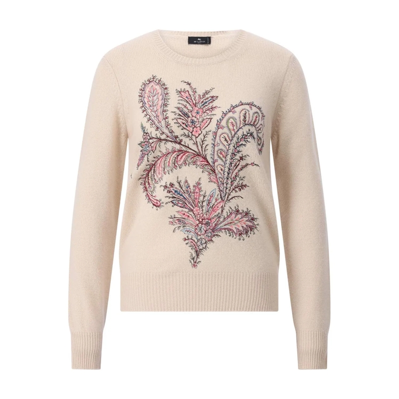 Etro Pullover Wollpullover mit Paisley-Stickerei Beige
