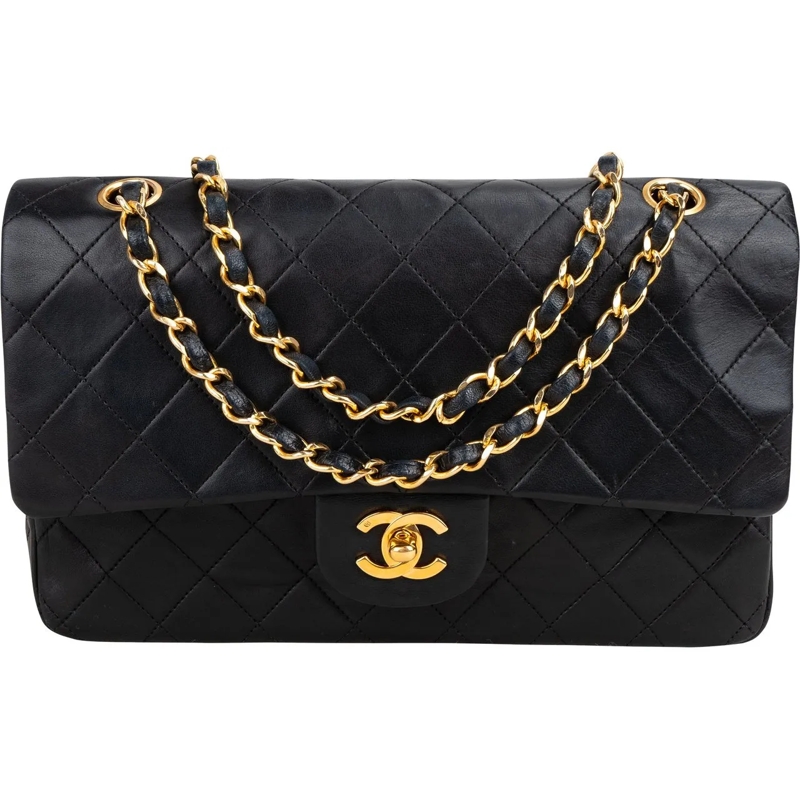 Chanel Tote Chanel Quilted Lambskin 24K Gold Medium Double Fla schwarz