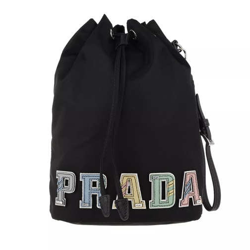 Prada Bucket Vela Bag Logo Multi Black Bucket Bag