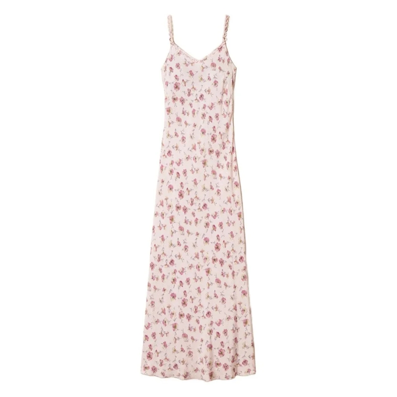 Twin-Set  Flowing Pink Maxi Dress With Floral Pattern Neutrals