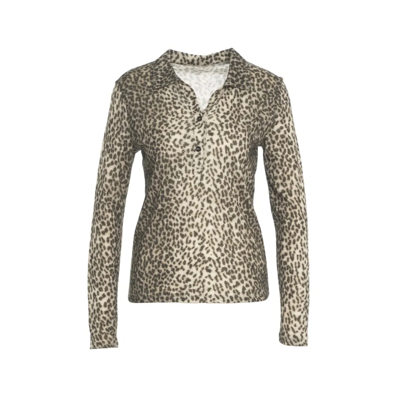 Majestic Filatures Haut à manches longues Long-Sleeve Semi-Sheer Polo With Animal Print Grey