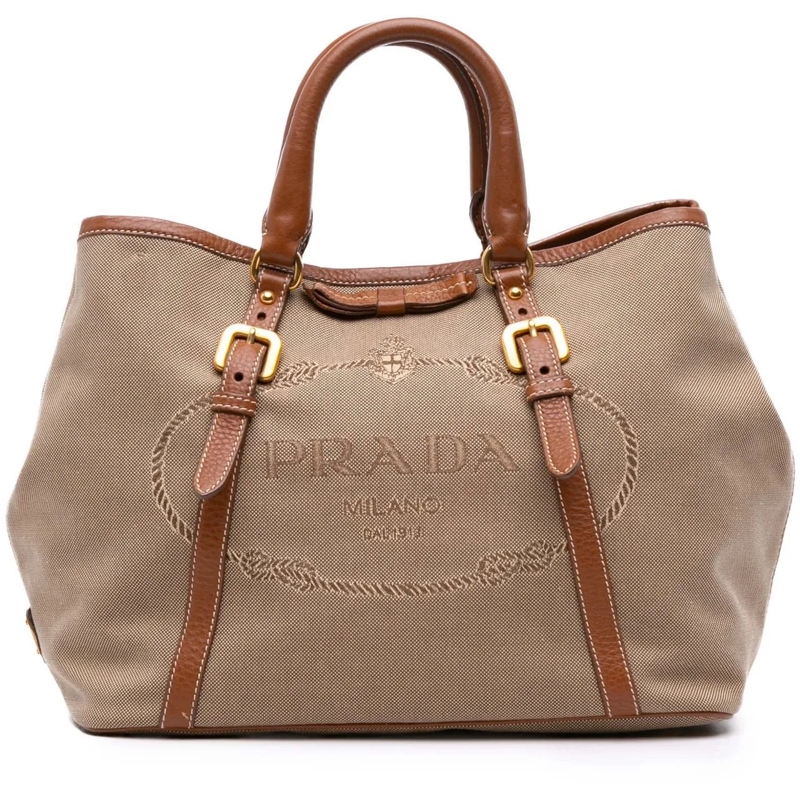 Prada Schultertasche Canvas Canapa Logo Bow Satchel braun