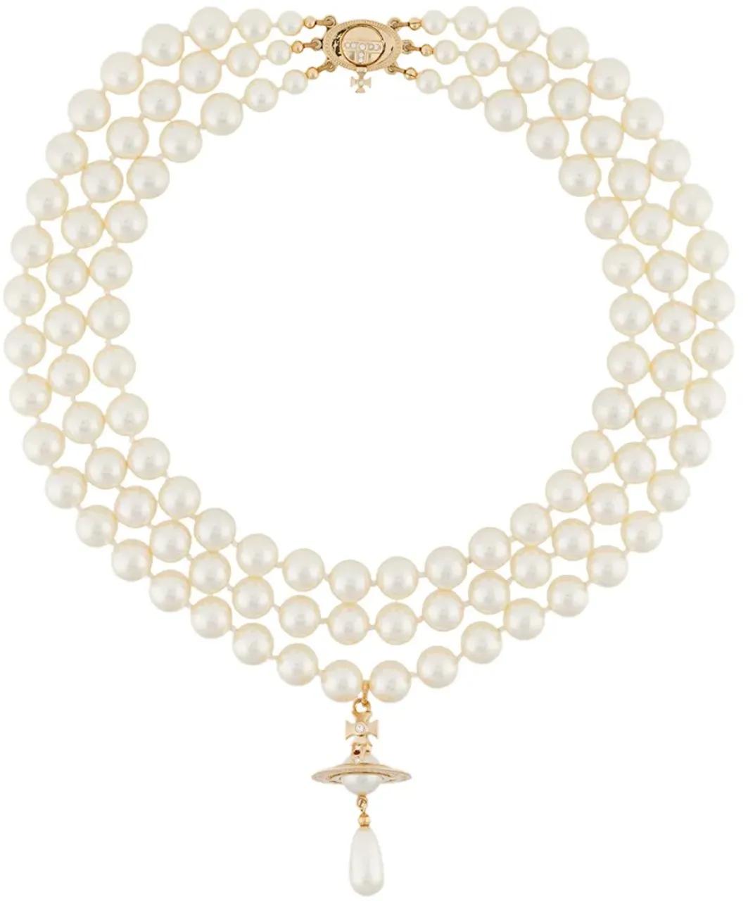 Vivienne Westwood Halskette - Three Row Pearl Drop Choker Gold Pearl Multi - Gr. unisize - in Mehrfarbig - für Damen