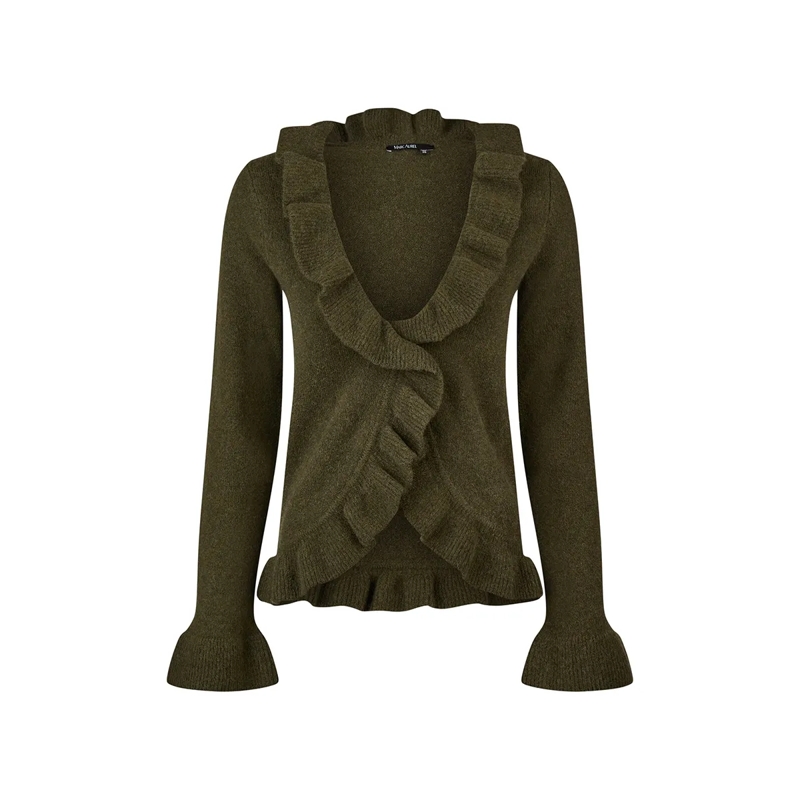Marc Aurel Blazer Strickjacke- gestrickte Rüschenkante- gerundete grün