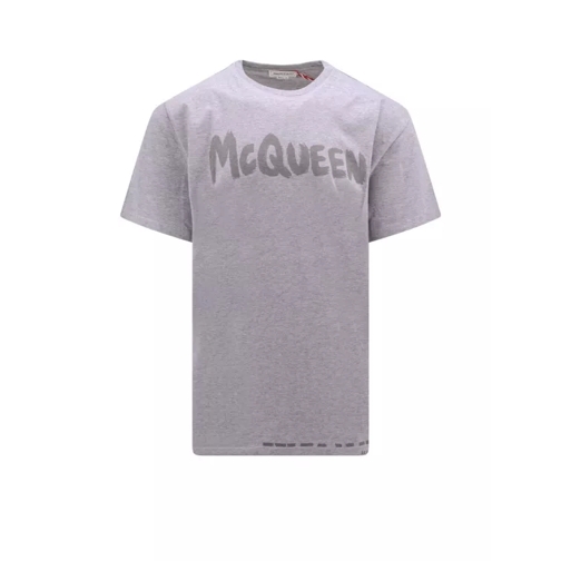 Alexander McQueen Cotton Jersey T-Shirt With Graffiti Print Grey T-shirts