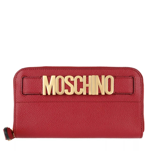 Moschino Logo Leather Wallet Burgundy Portemonnaie mit Zip-Around-Reißverschluss