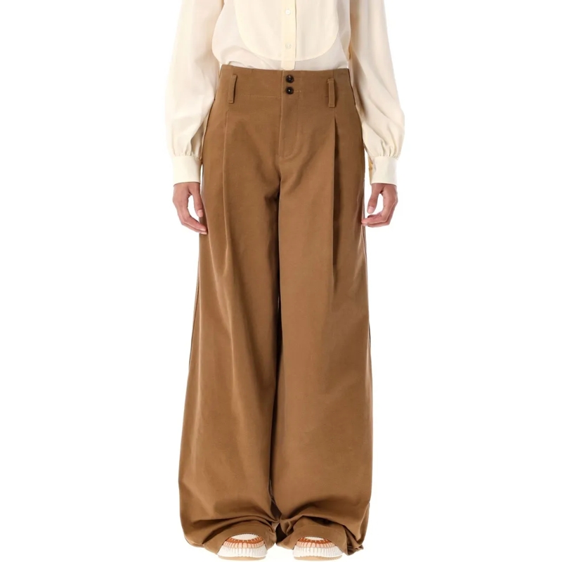 Chloé  High-Rise Wide Leg Cotton Canvas Pants Brown