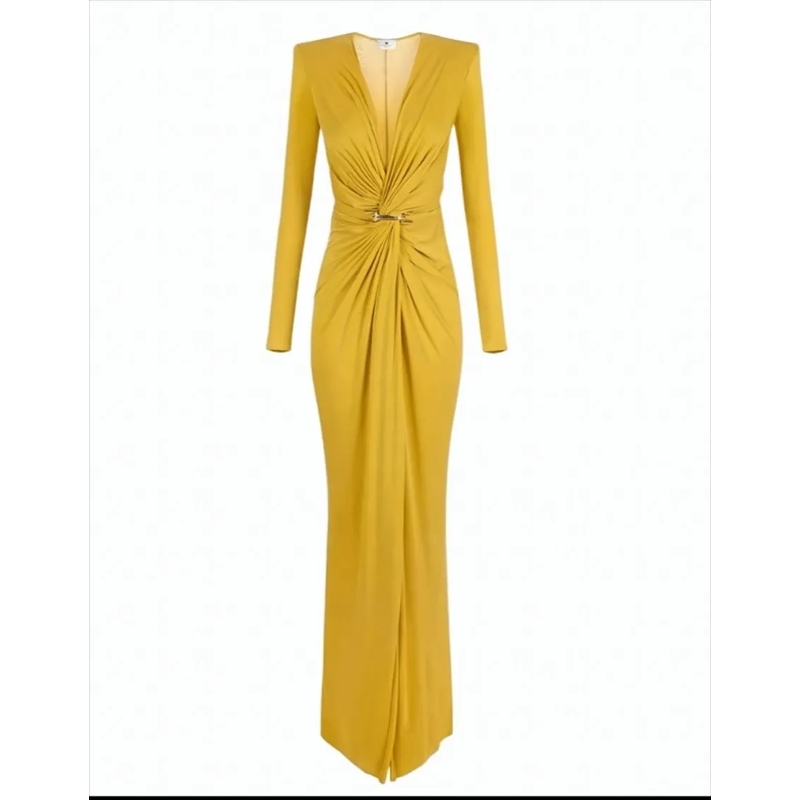Elisabetta Franchi Avondjurk Red Carpet Dress In Cupro Jersey With Jewel Logo Gold