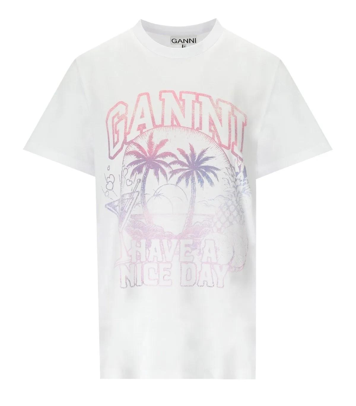 GANNI - GANNI COCKTAIL WEISSES T-SHIRT - Größe XS - weiß