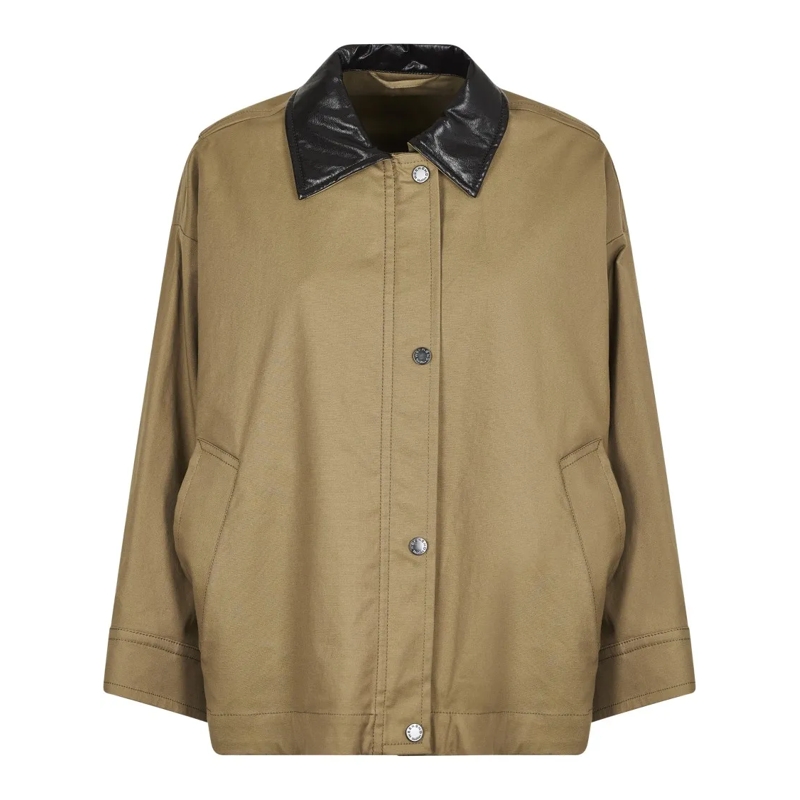 Max Mara Veste de transition Relaxed Fit Jacket With Contrasting Leather Neckli Neutrals