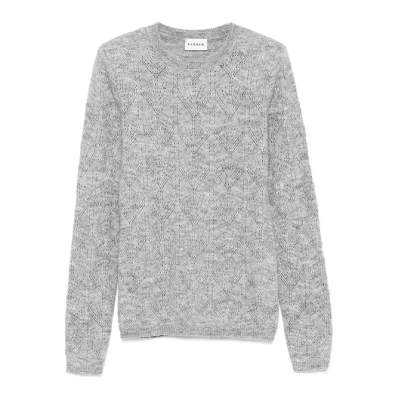 P.A.R.O.S.H. Pull Long-Sleeved Knit Sweater With Intricate Lace Patt Grey