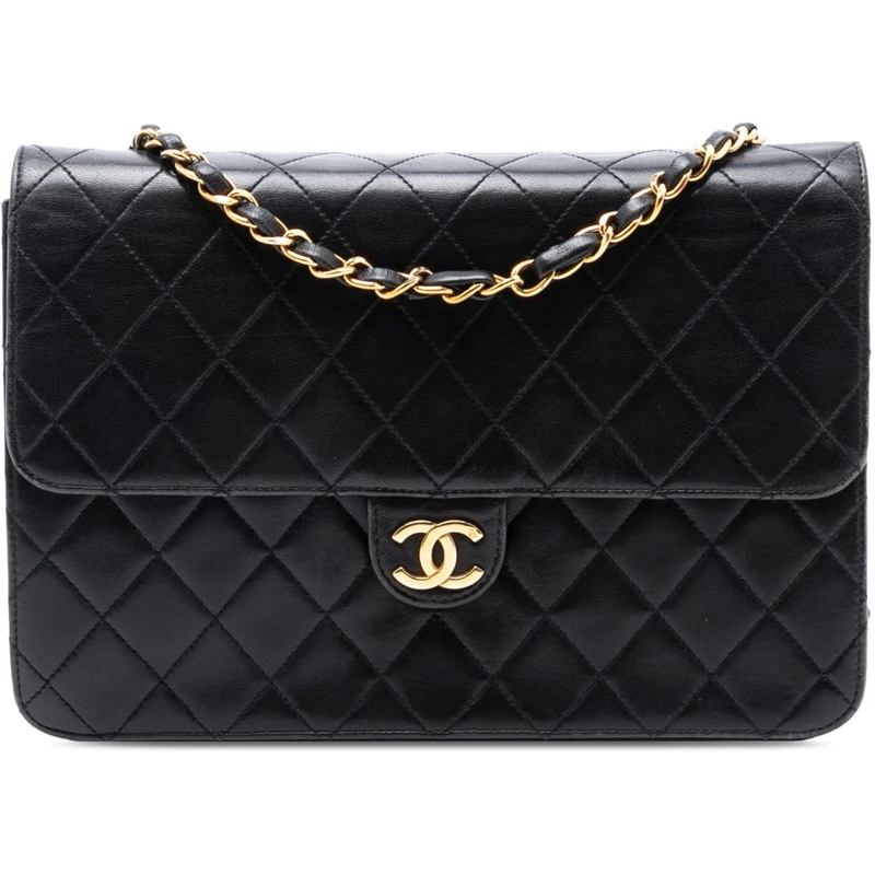 Chanel Schultertasche CC Quilted Lambskin Single Flap schwarz