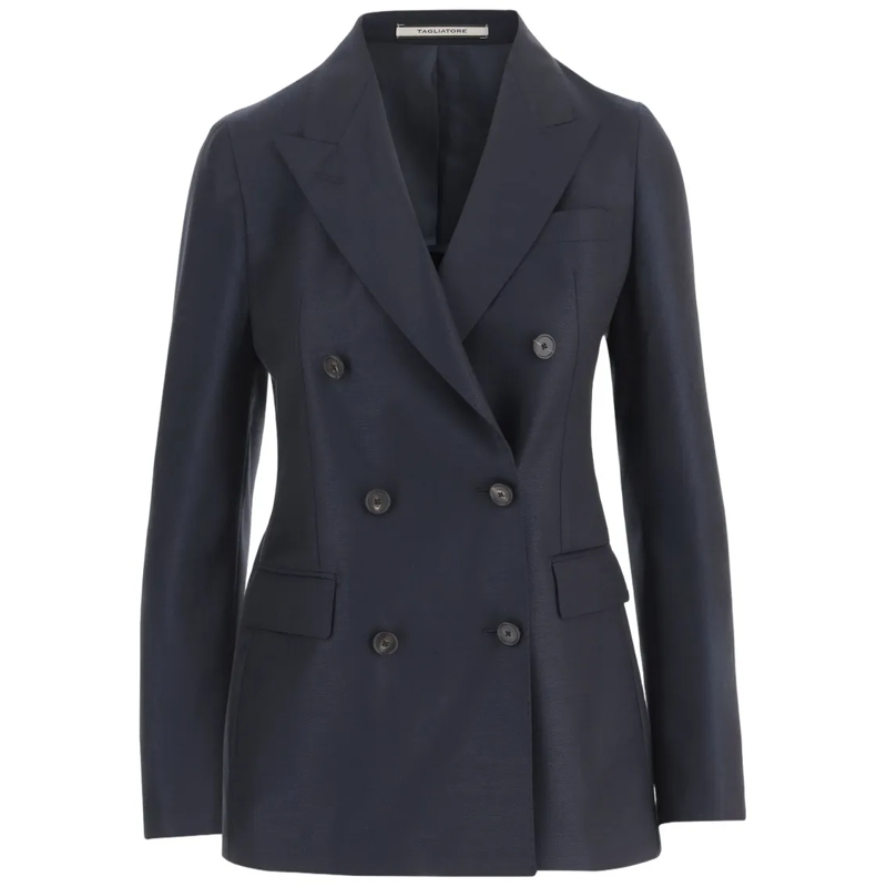 Tagliatore Blazer Double-Breasted Wool Jacket With Peaked Lapels Black