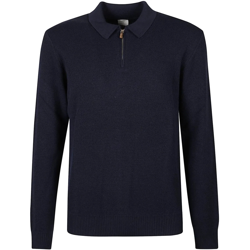 Eleventy  Half Zip Polo Neck Sweater Blue blau