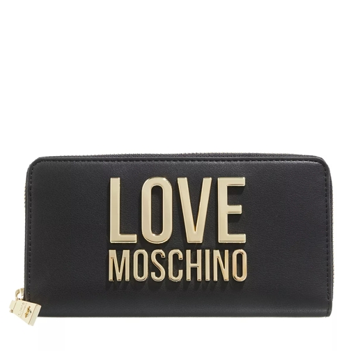 Love Moschino Portafogli Bonded Pu Nero Portemonnaie mit Zip-Around-Reißverschluss