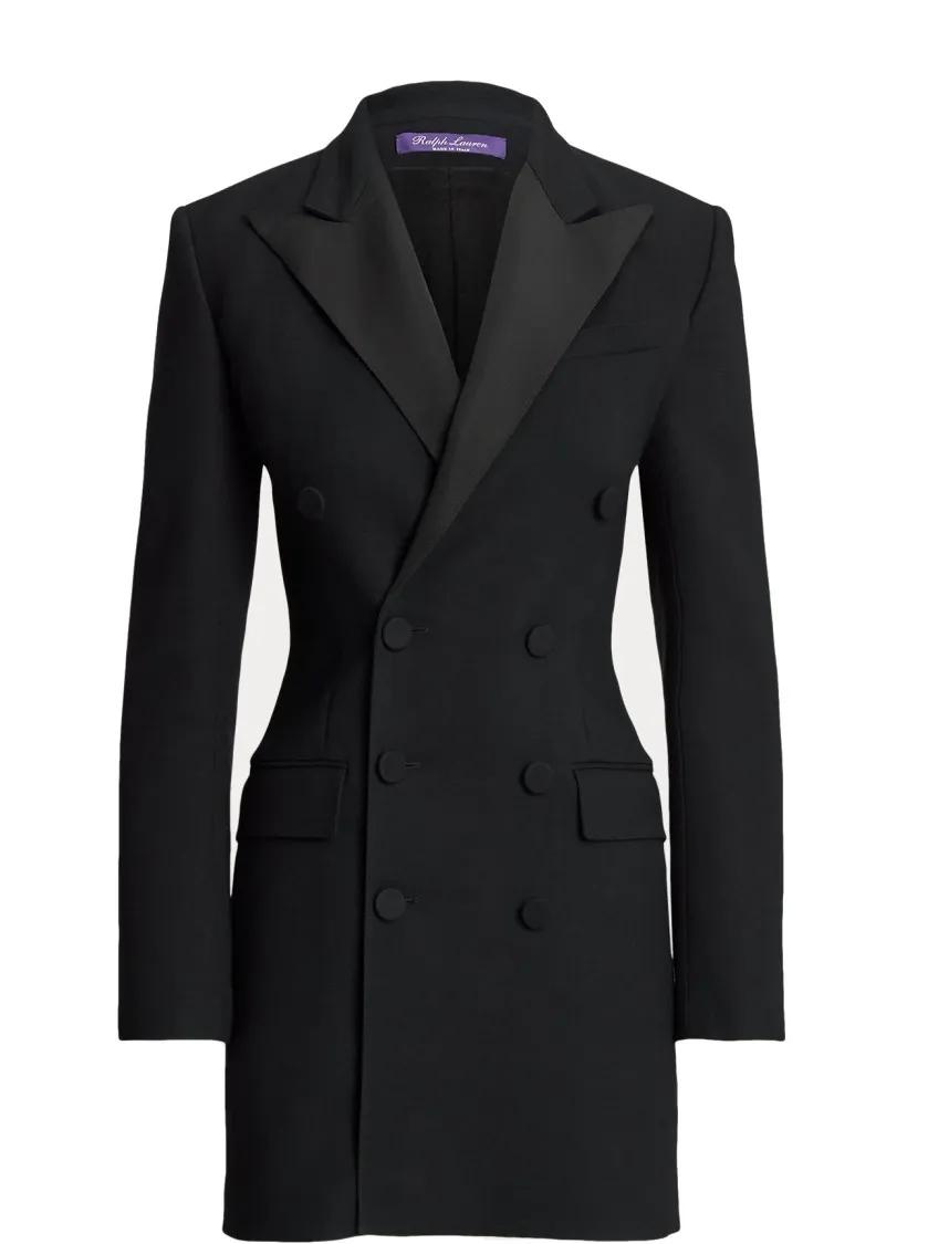 Ralph Lauren - Double-Breasted Black Mini Dress With Satin Lapels - Größe 8 - schwarz