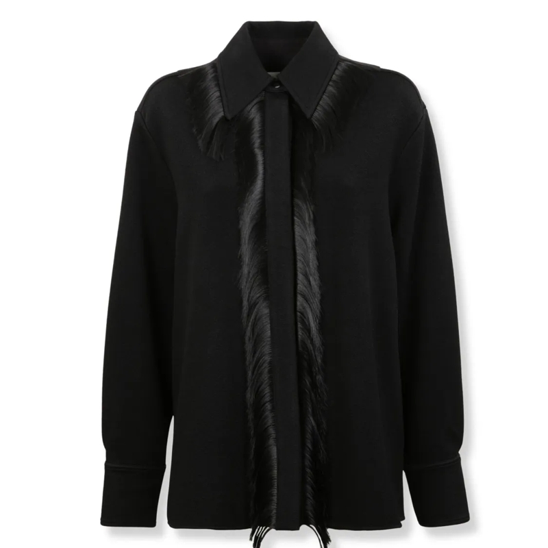 Jil Sander Hemd Overshirt With Fringed Front Detailing Black