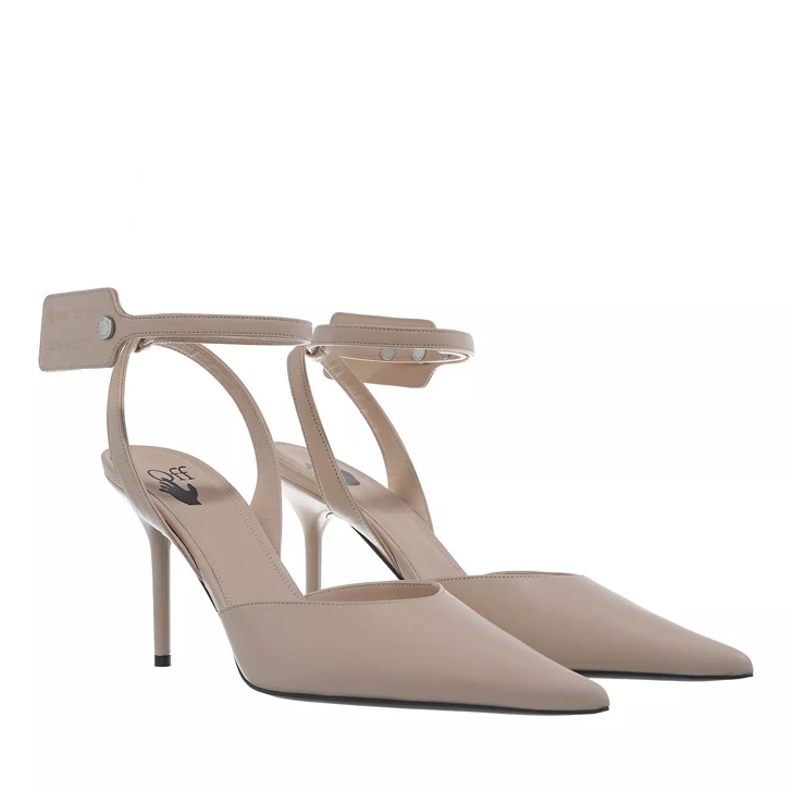 Off White Nappa Zip Tie Sabot Almond Pump