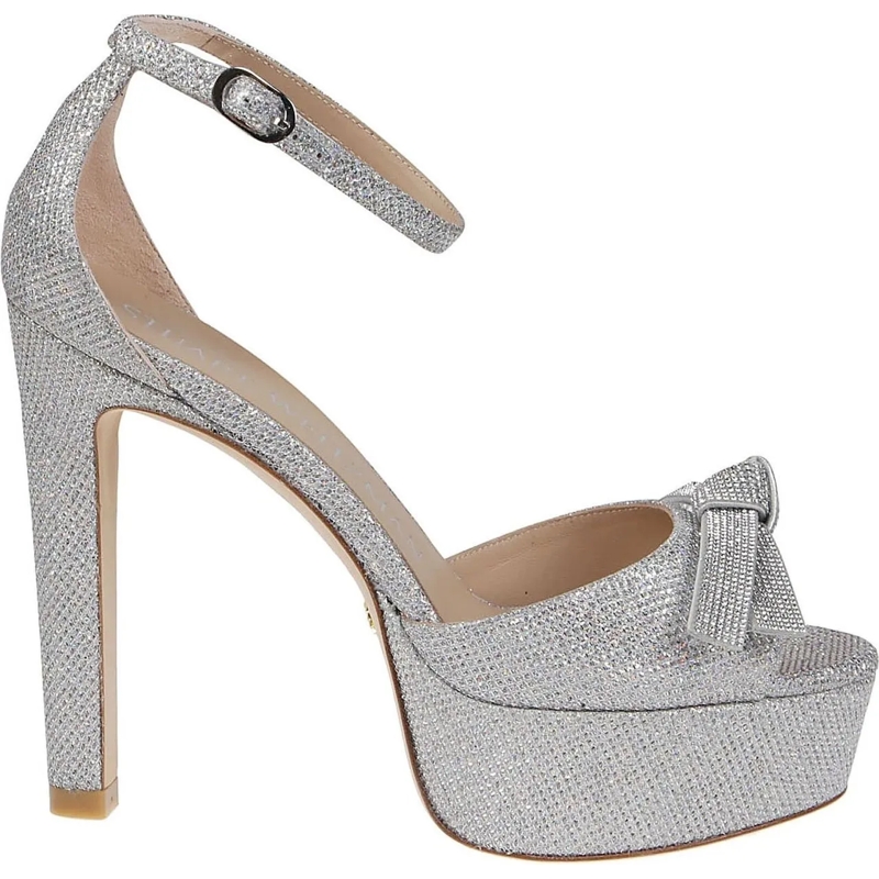 Stuart Weitzman Sandales Discoplatform Mega Bow Sandals Metallic silber