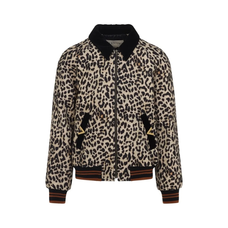 Valentino Garavani Blouson aviateur Brown Wool Jacket With Leopard Print And Velvet Co Grey