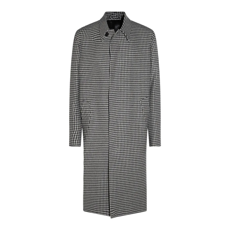 Lardini Bontjassen Houndstooth Pattern Long Coat With Structured Coll Grey