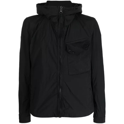 Ten C Hooded Zip-Up Jacket In Black Technical Fabric Black 
