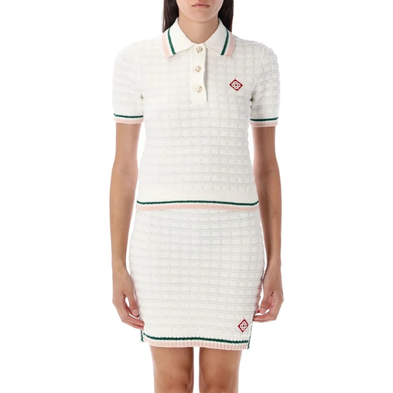 Casablanca T-shirt Bouclé Polo Shirt White