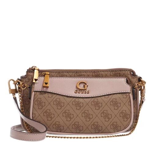 Guess Nell Logo Double Pouch Crossbody Latte Logo/Rosewood Crossbody Bag