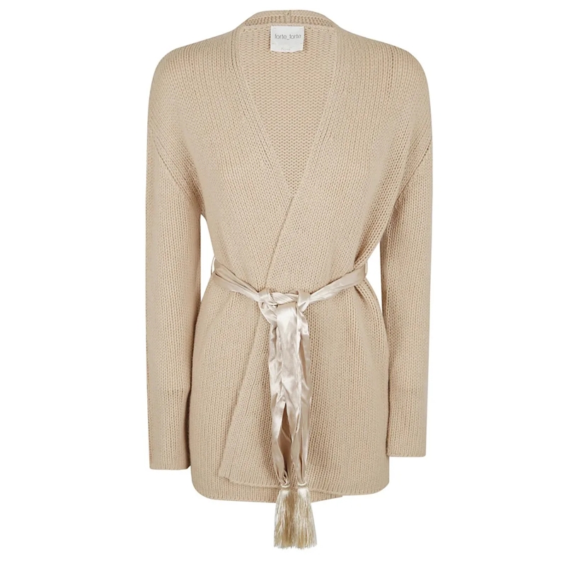 Forte Forte Trui Wrap-Style Knit Sweater With Silky Belt Detail Neutrals