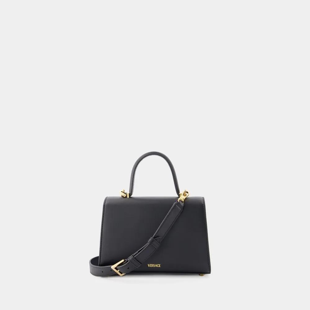 Versace Shoppers Small Top Handle Bag Leather Black in zwart